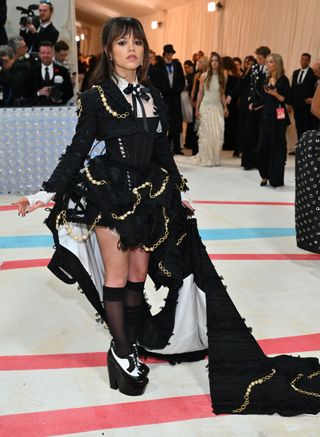 US actress Jenna Ortega arrives for the 2023 Met Gala at the Metropolitan Museum of Art on May 1, 2023, in New York. - The Gala raises money for the Metropolitan Museum of Art's Costume Institute. The Gala's 2023 theme is "Karl Lagerfeld: A Line of Beauty." 