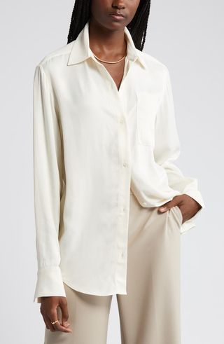 Pocket Satin Button-Up Shirt