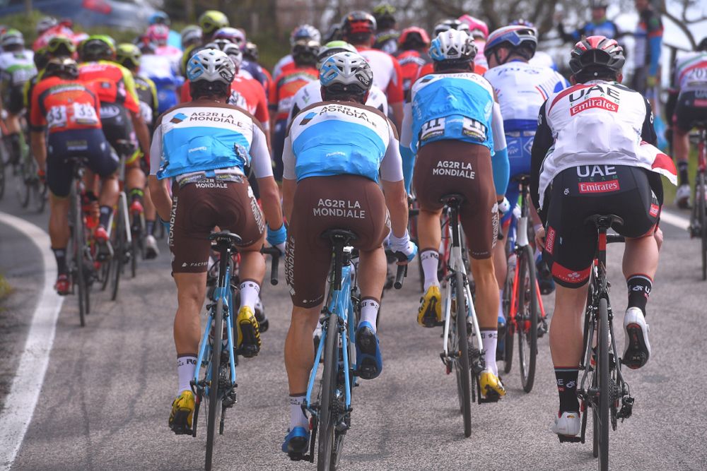 AG2R riders bunched up in the peloton