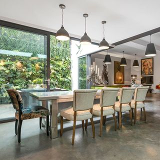 dining area with modern artwork