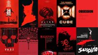 Horror movie posters featuring black and red imagery