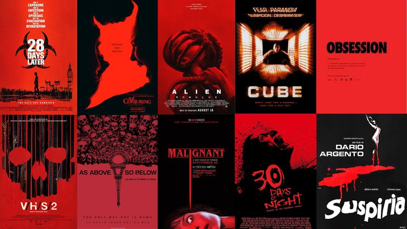 Horror movie posters featuring black and red imagery