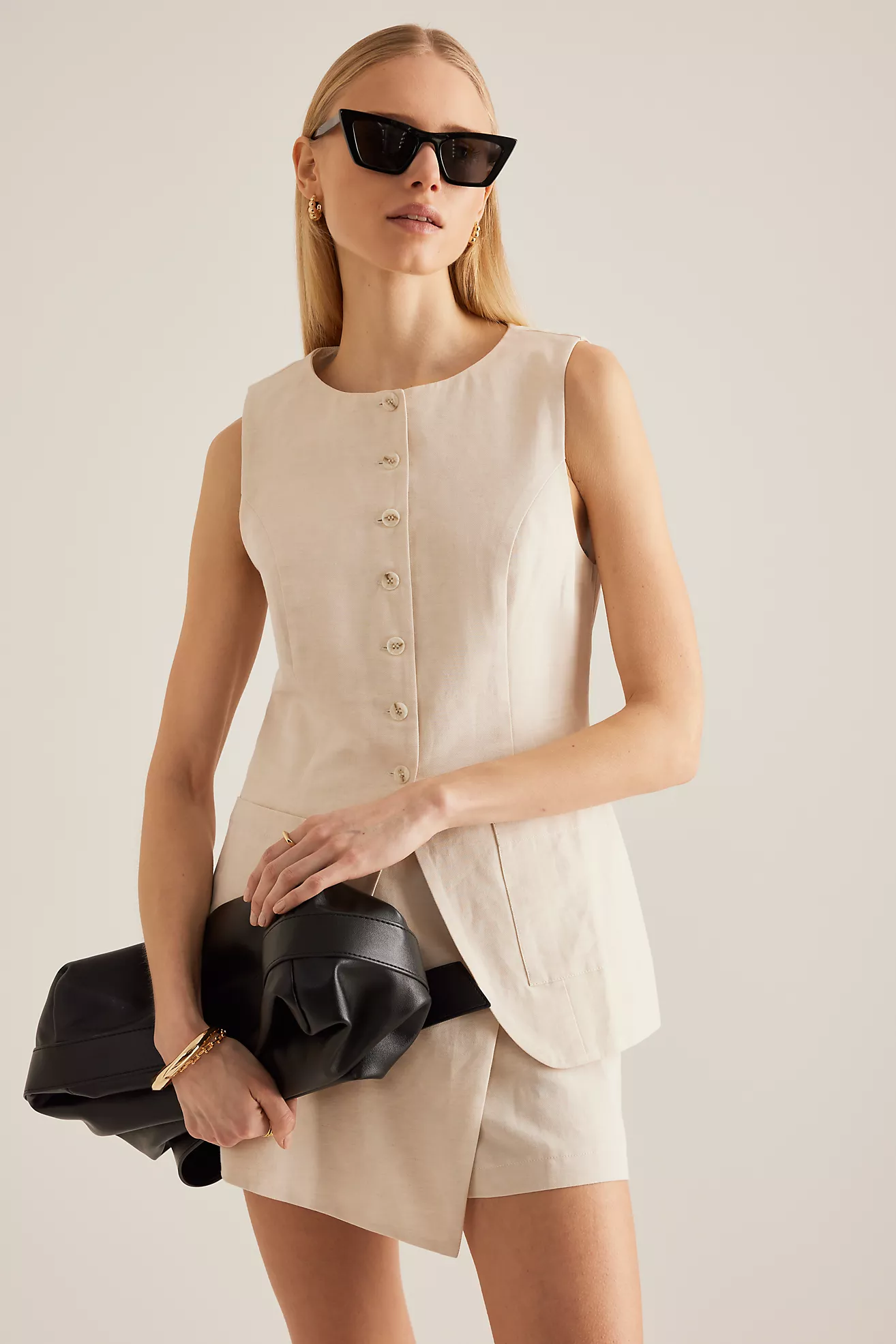 By Anthropologie Linen-Blend Longline Waistcoat