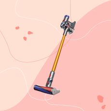 Dyosn V8 absolute vacuum cleaner on a pink background