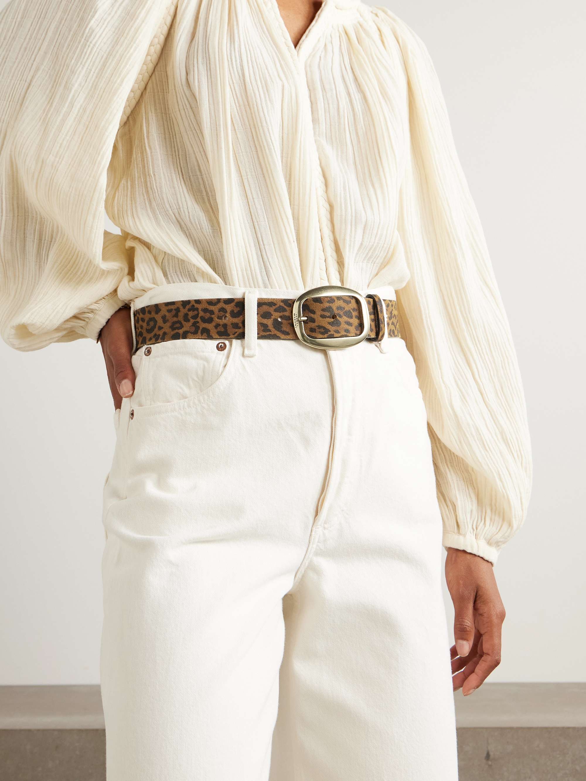 Dara Leopard-Print Suede Belt