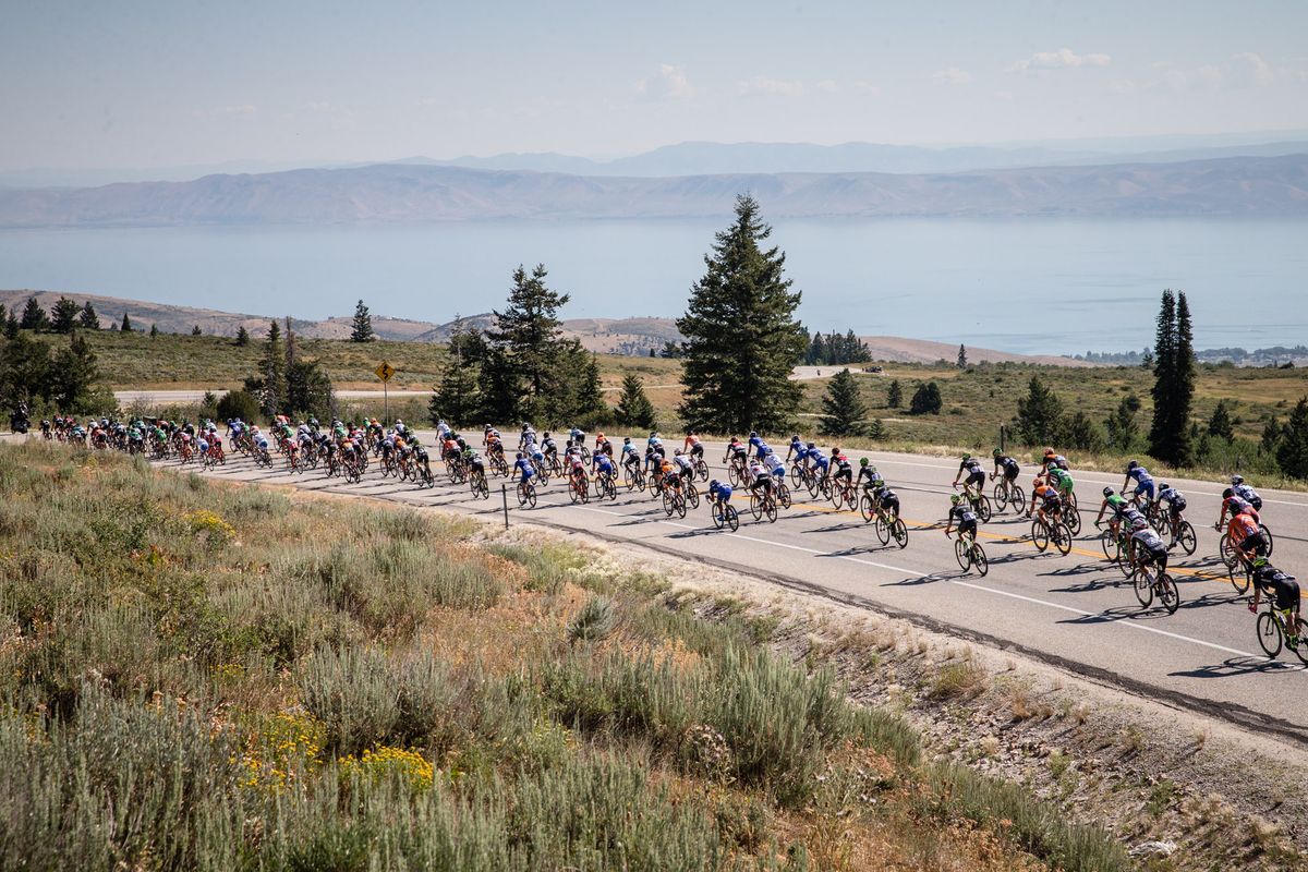 The peloton spread across the road