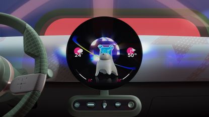 Spike, the cartoon bulldog, shown on the infotainment system of a Mini car