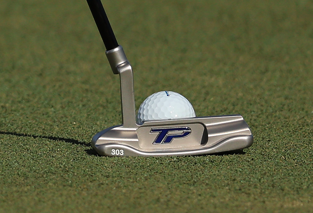 A close-up of Collin Morikawa&#039;s TaylorMade TP Soto putter