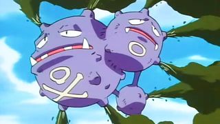 A Koffing floats through the air while expelling gas