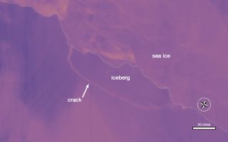 An image from the MODIS instrument on NASA's Aqua satellite shows a crack in a the Larsen C ice shelf on July 12, 2017.