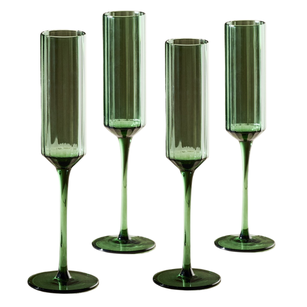 Habitat Green Wide Ribbed Set of 4 Champagne Flute