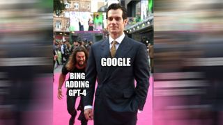 Meme of Bing sneaking up on Google