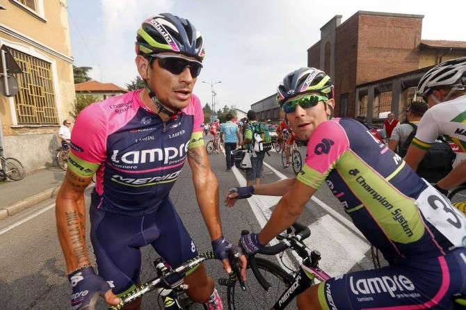 Lampre-Merida's Filippo Pozzato and Diego Ulissi at the Coppa Bernocchi.