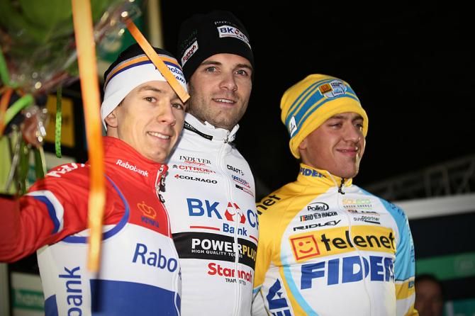 Superprestige Gieten elite men's podium (L-R): Lars van der Haar, Niels Albert and Tom Meeusen