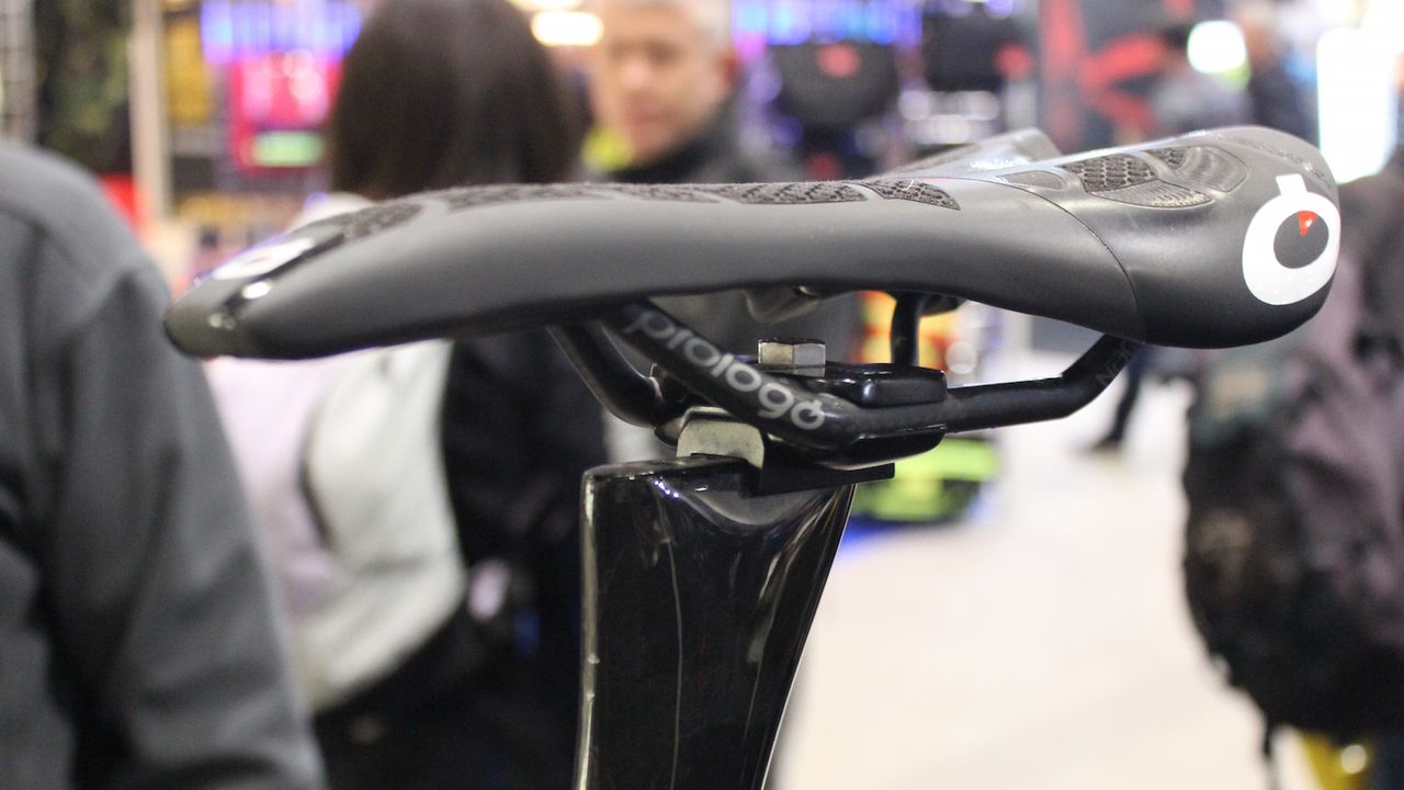 The Prologo Nago saddle is set as far back as the limits allow