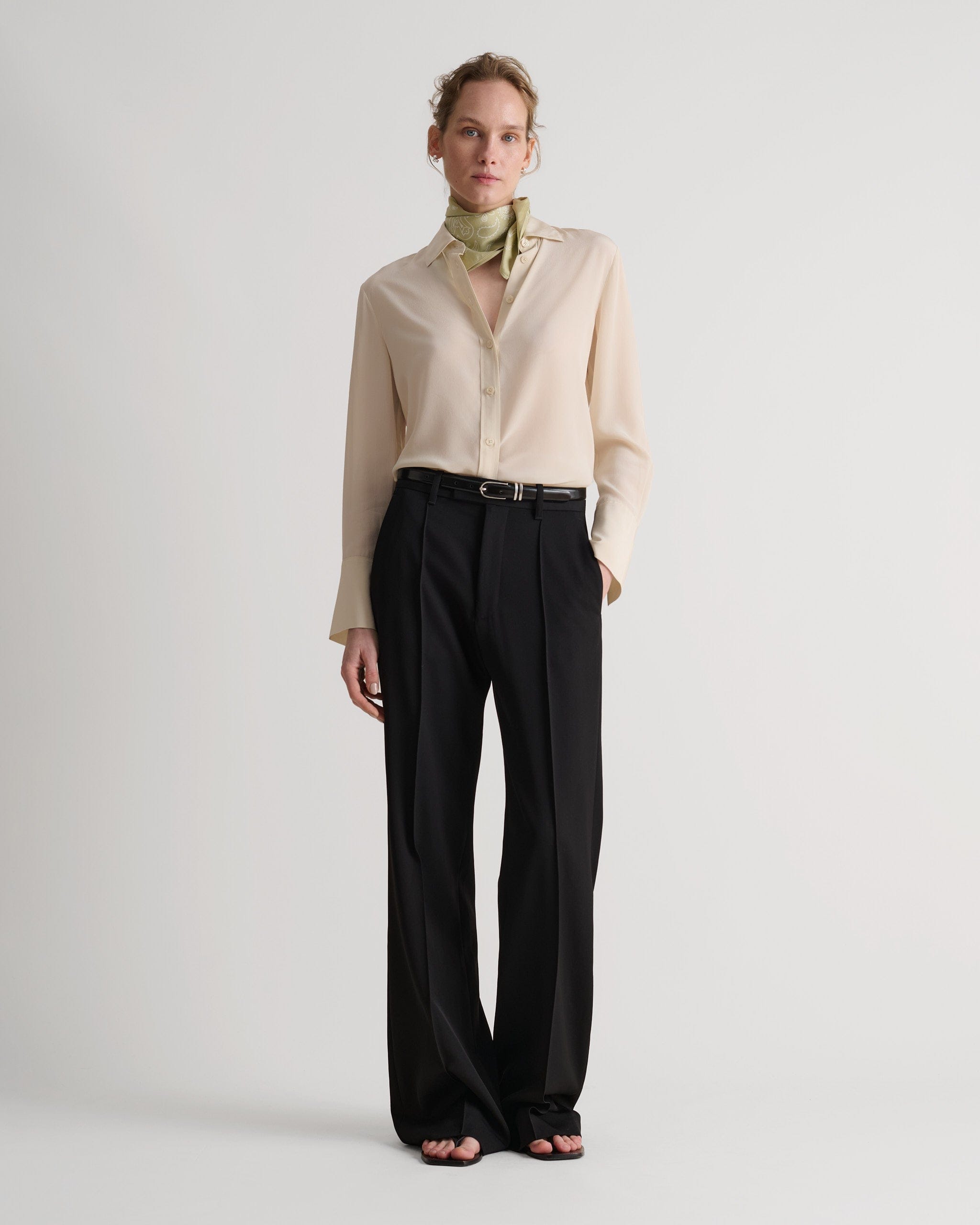 Women's Silk Crepe Shirt - Parchment - Parchment / Xs
