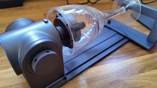 LaserPecker 4 review; a plastic glass on a rotary machine