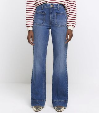 Blue High Waisted Wide Leg Jeans