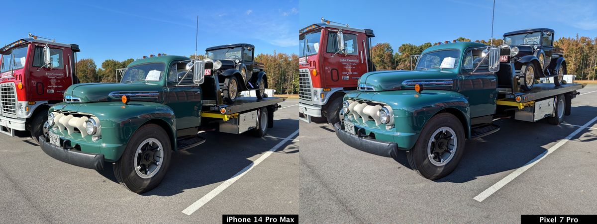 iPhone 14 Pro Max vs Pixel 7 Pro - wide-angle truck view