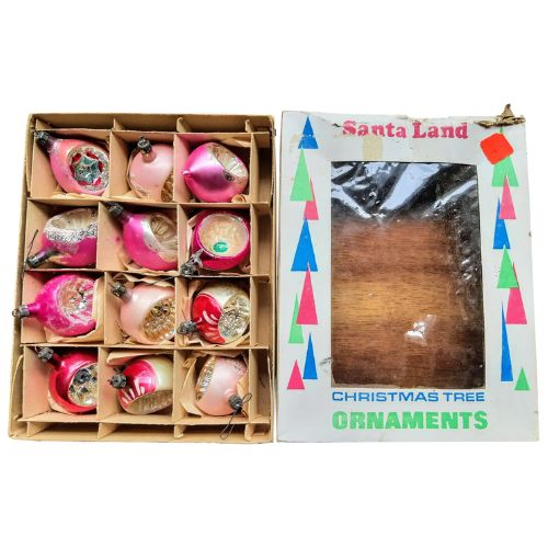 Christmas Box Pink Mercury Glass Ornaments