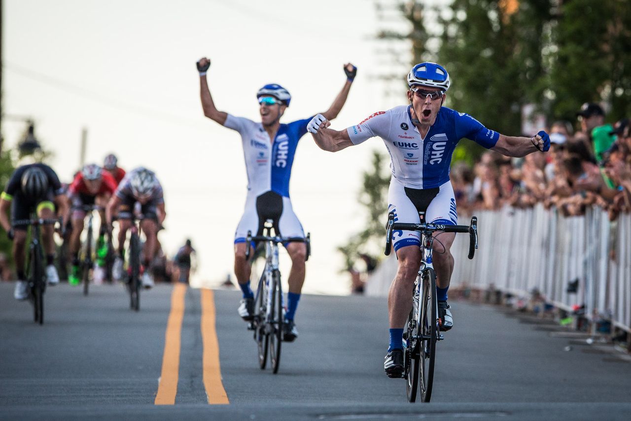 Brad White (Unitedhealthcare) celebrates his win in Winston-Salem