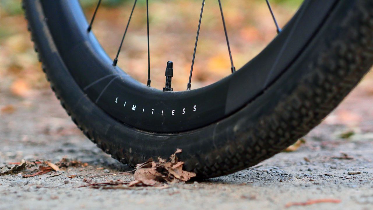 Detail of Hunt Limitless wheel and Panaracer X1 gravel tyre