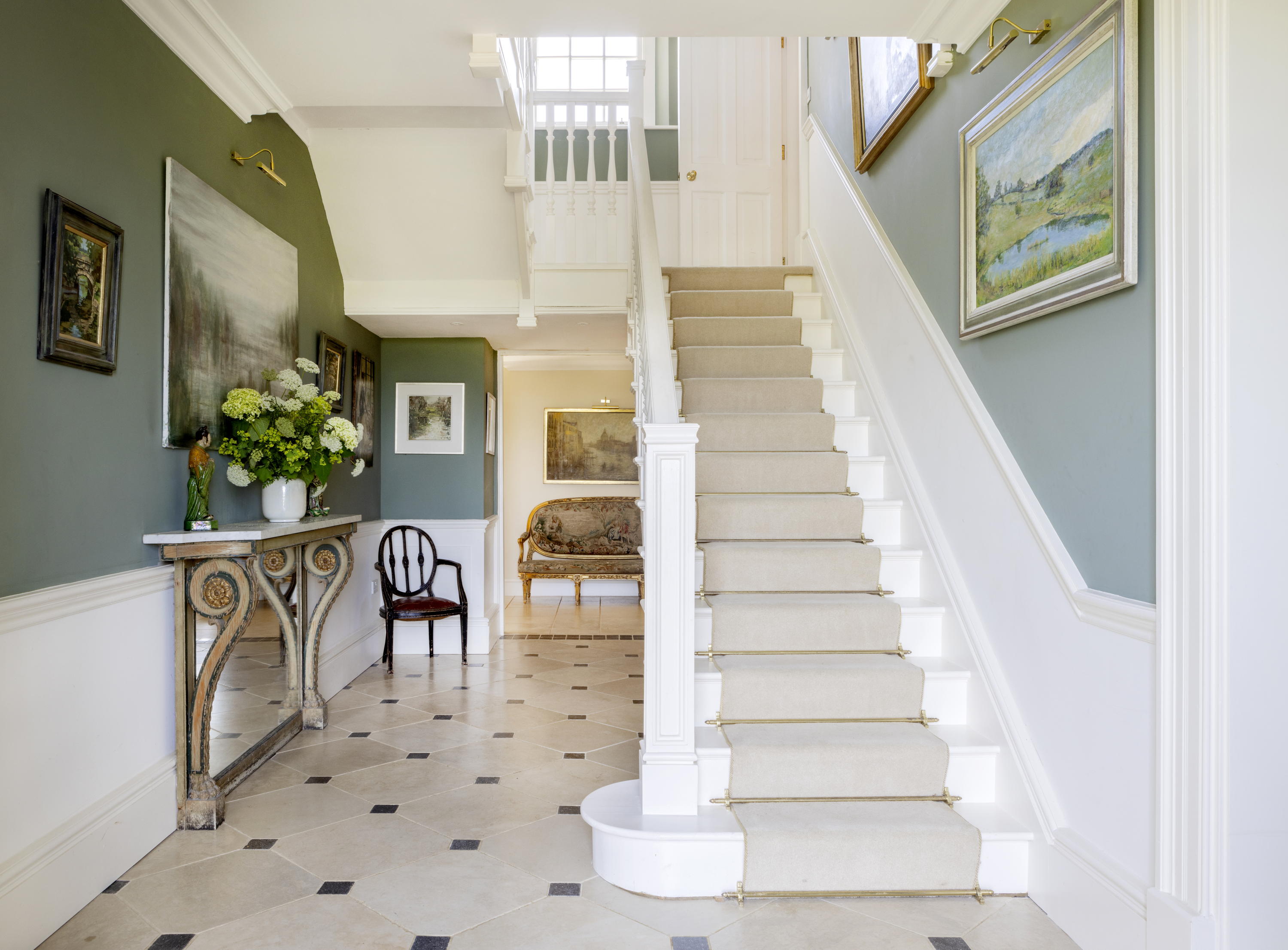 A staircase and corridor inside Mount Farm