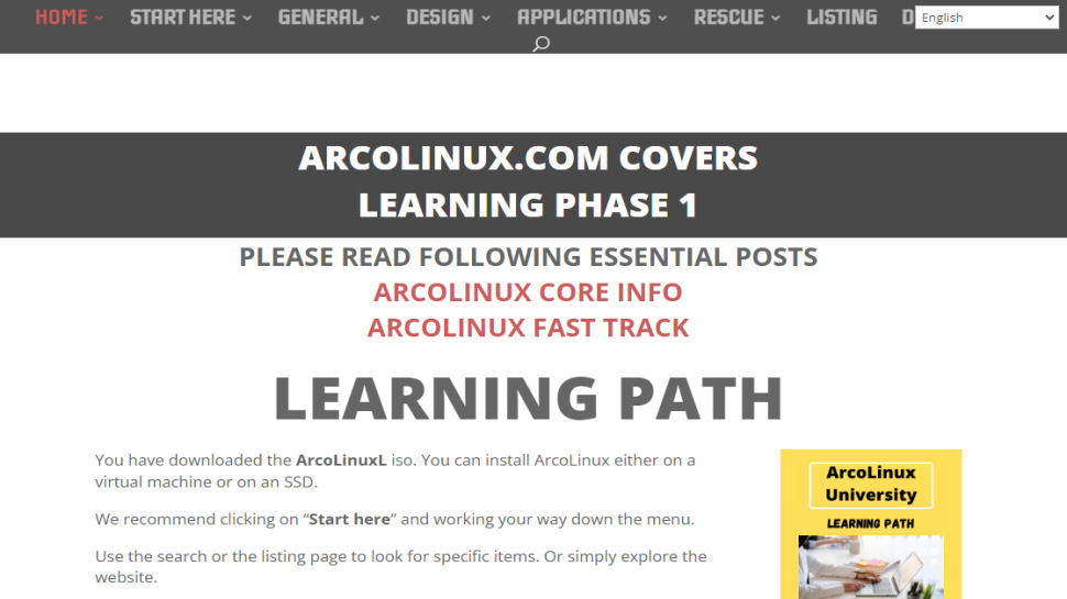 Tangkapan layar situs web untuk ArcoLinux
