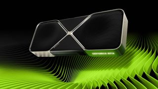 Nvidia GeForce RTX 5080 graphics card with green ripples in backdrop