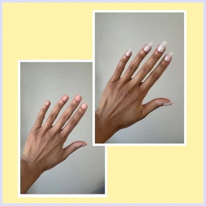 Before and after testing photos of press-on nails