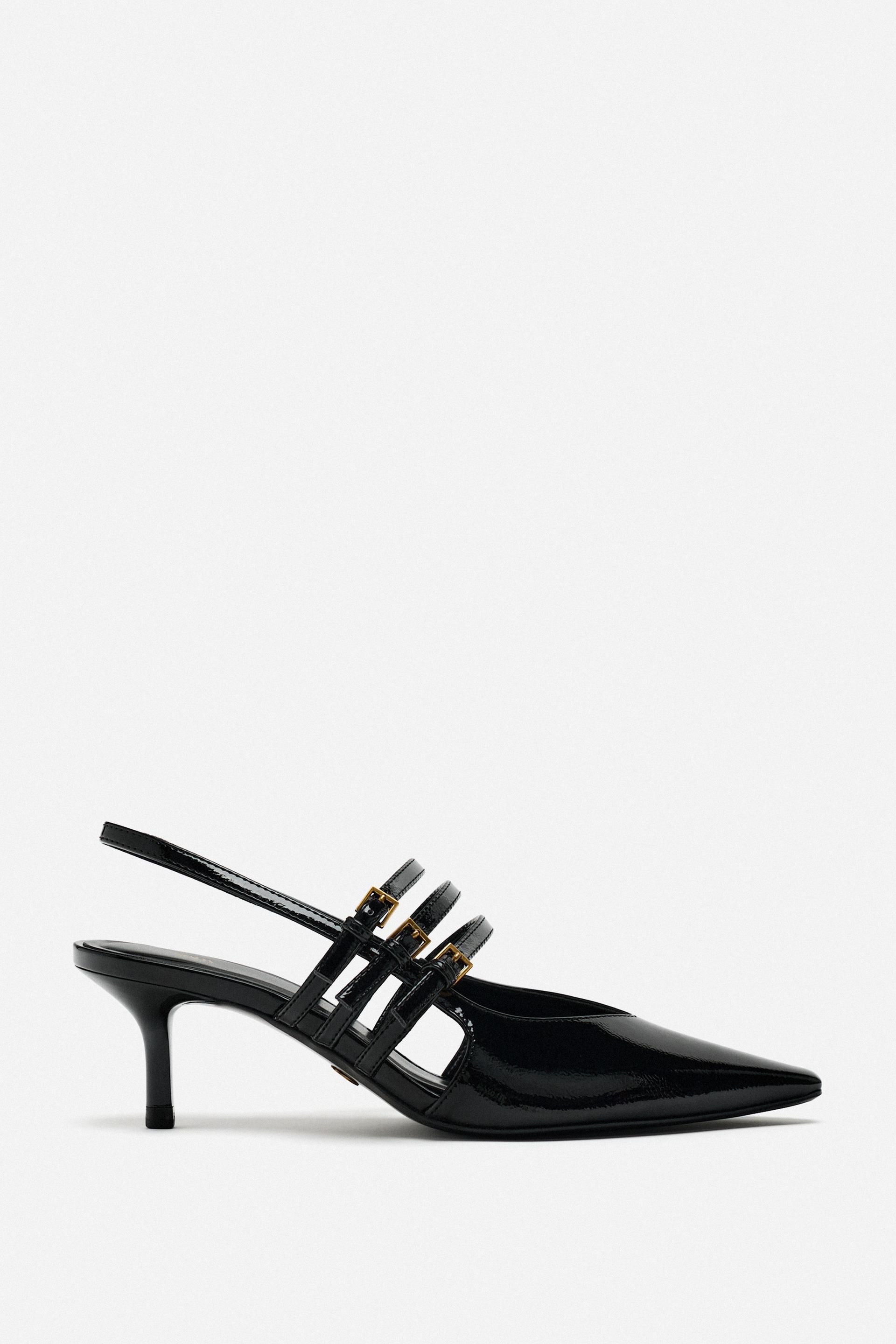 Slingback Strappy Leather Kitten Heels