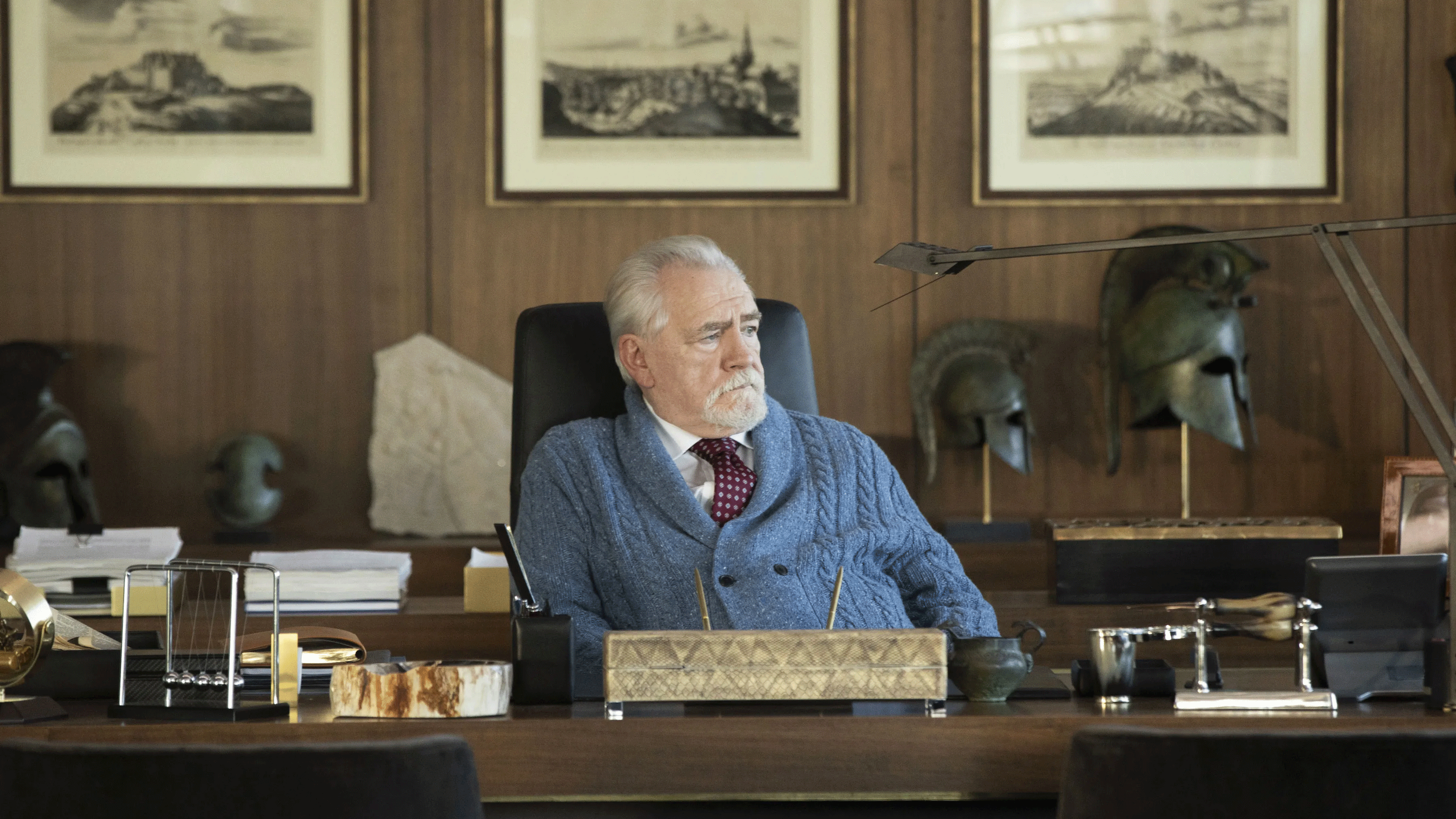 Logan Roy in wood panelled office