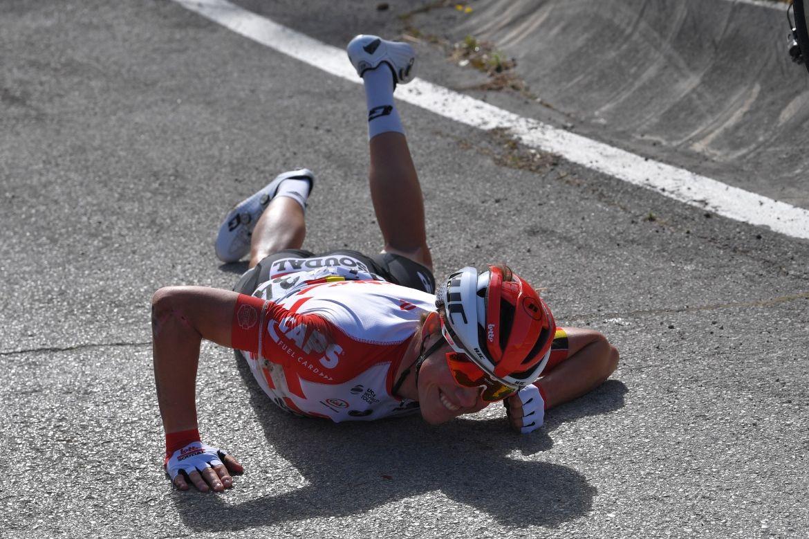 Carl Frederik Hagen (Lotto-Soudal) is all smiles despite hitting the deck