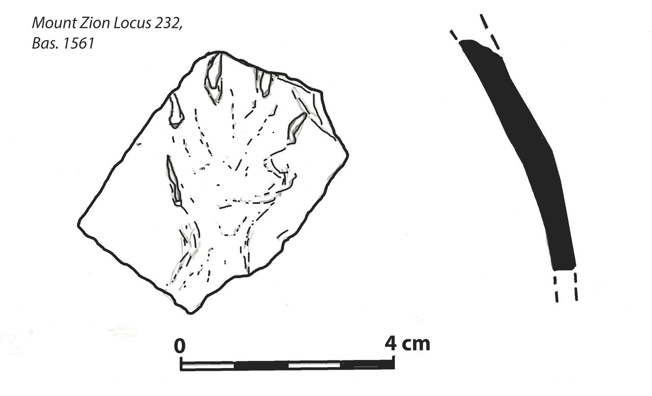 A drawing that outlines where the cat scratched a small rock