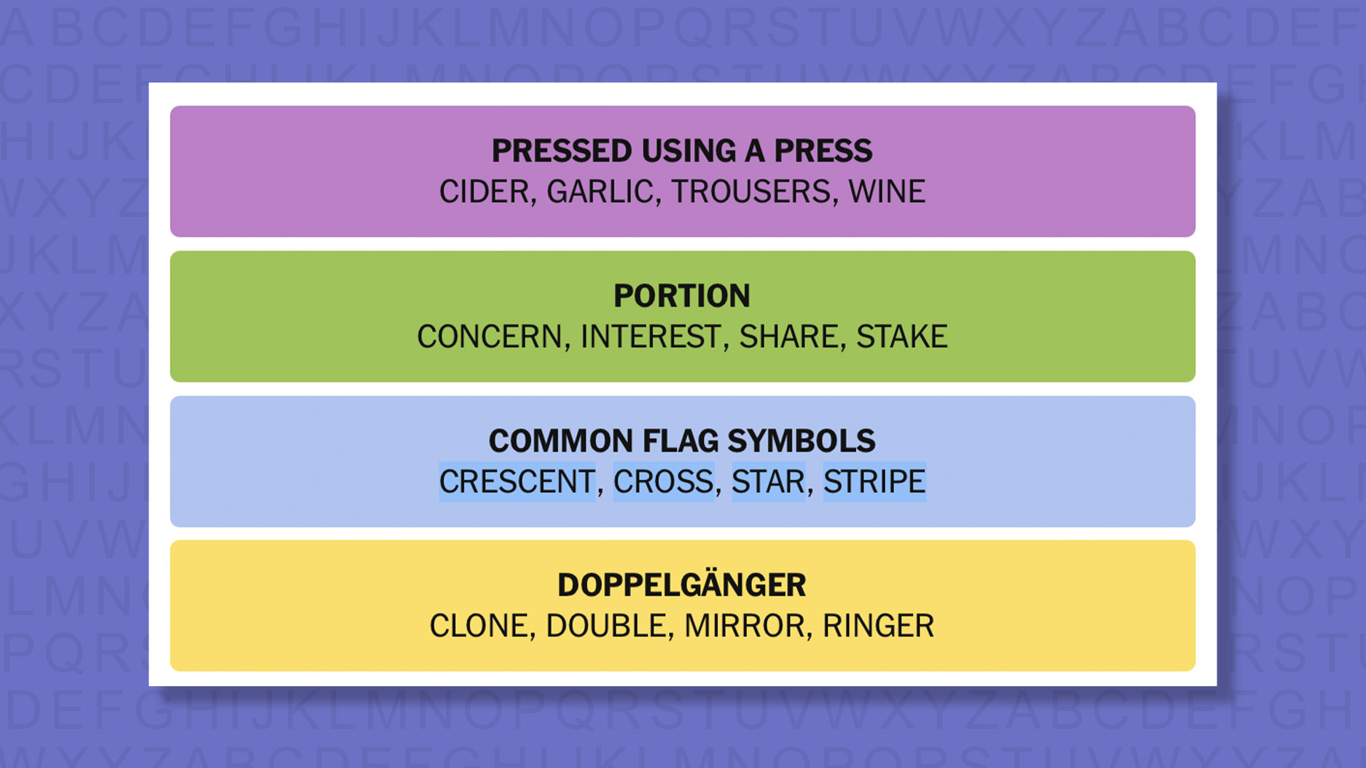 NYT Connections answers for game 941 on a purple background