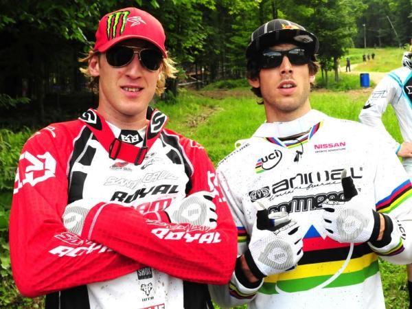 Steve Peat and Gee Atherton after the race.