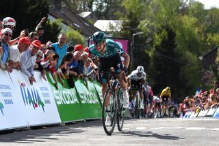 HUY BELGIUM APRIL 20 Aleksander Vlasov of Russia and Team Bora Hansgrohe crosses the finish line during the 86th La Flche Wallonne 2022 Mens Elite a 2011km one day race from Blegny to Mur de Huy 204m WorldTour FlecheWallonne on April 20 2022 in Huy Belgium Photo by Luc ClaessenGetty Images