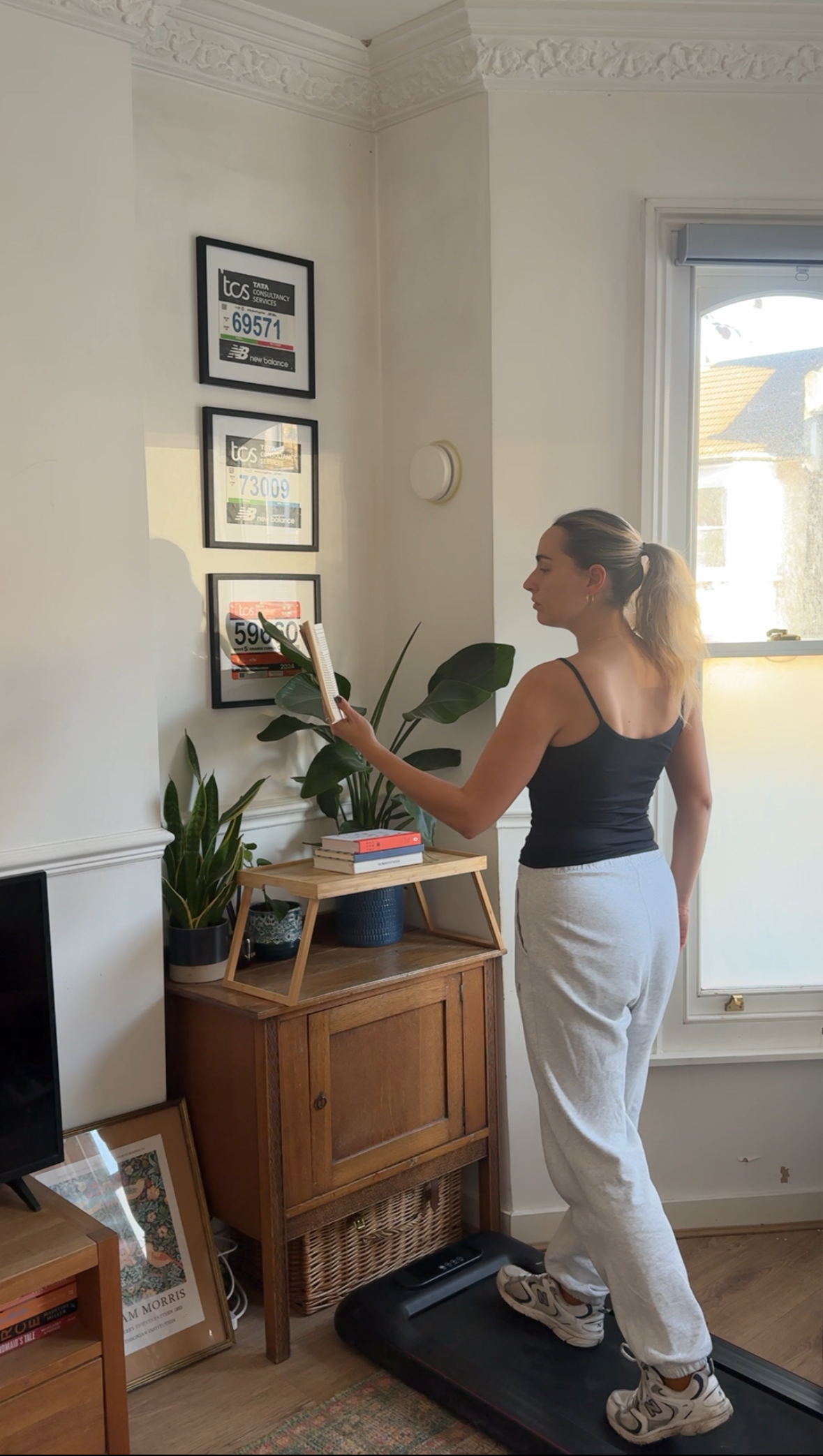 MC contributor Georgia Brown reading whilst also using a walking pad