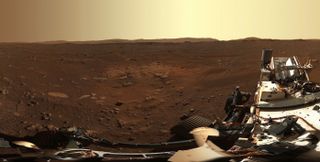 A portion of the panorama captured by the Mastcam-Z camera system aboard NASA's Perseverance Mars rover. The full panorama consists of 142 images taken on Feb. 21, 2021.