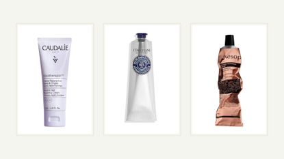 A selection of the best hand creams we tested, on a pale background.