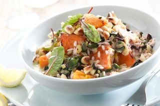 Pumpkin, mushroom and pea risotto