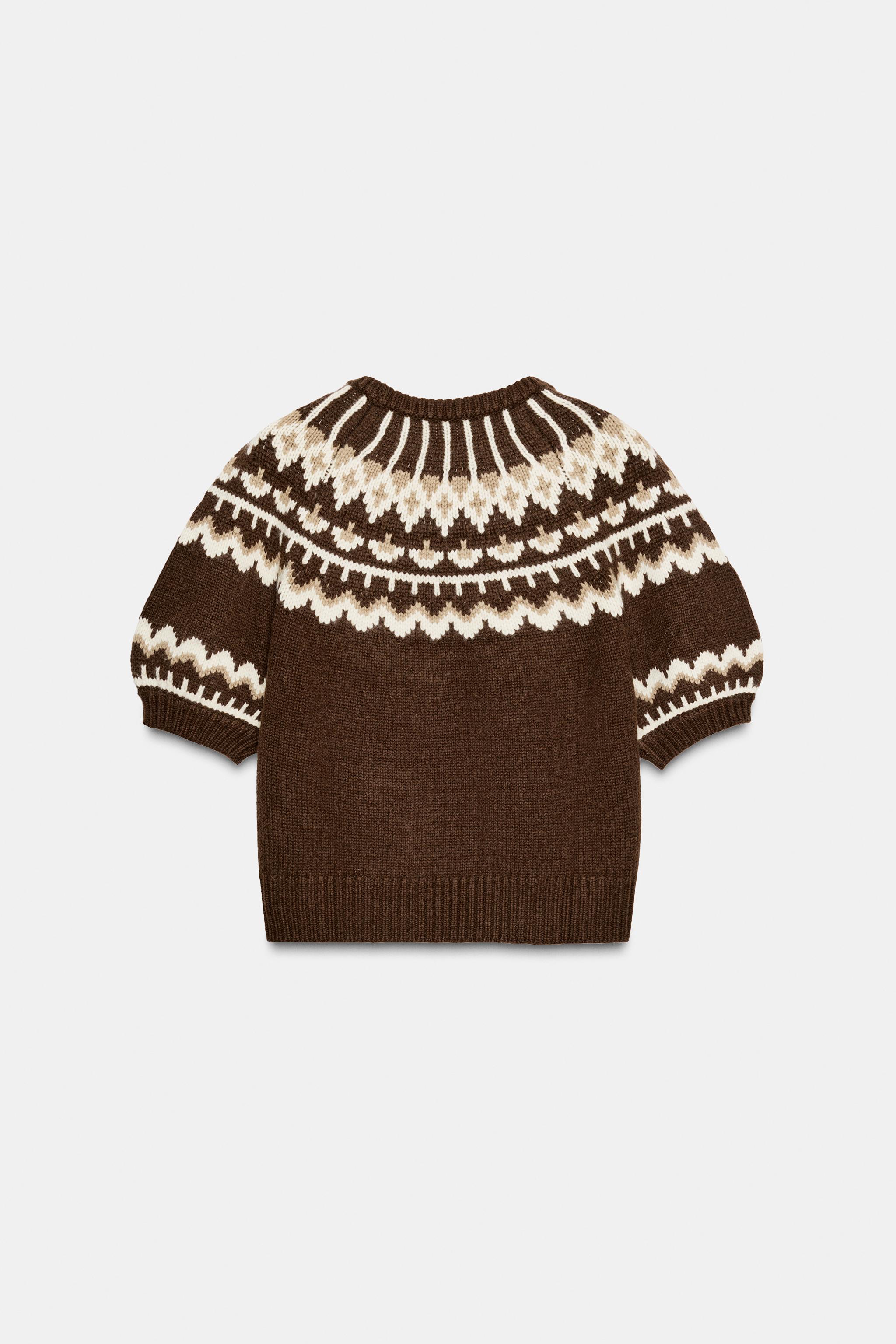 Short Sleeve Jacquard Knit Sweater