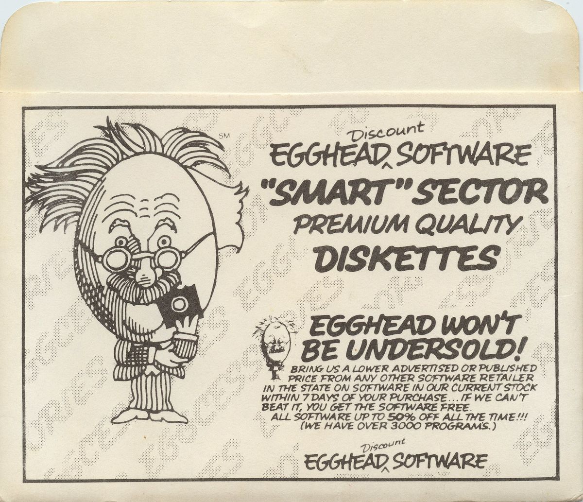 This guy is creepy as hell, and there's an overwhelming amount of ad copy going on on this disk. Calm down, sleeve.