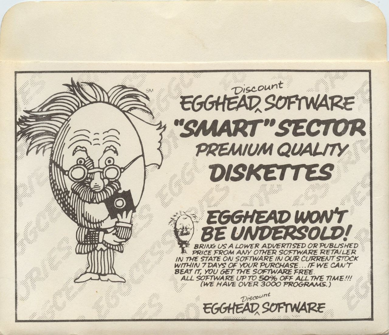 This guy is creepy as hell, and there's an overwhelming amount of ad copy going on on this disk. Calm down, sleeve.