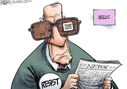 Political Cartoon U.S. Trump wall liberal media bias