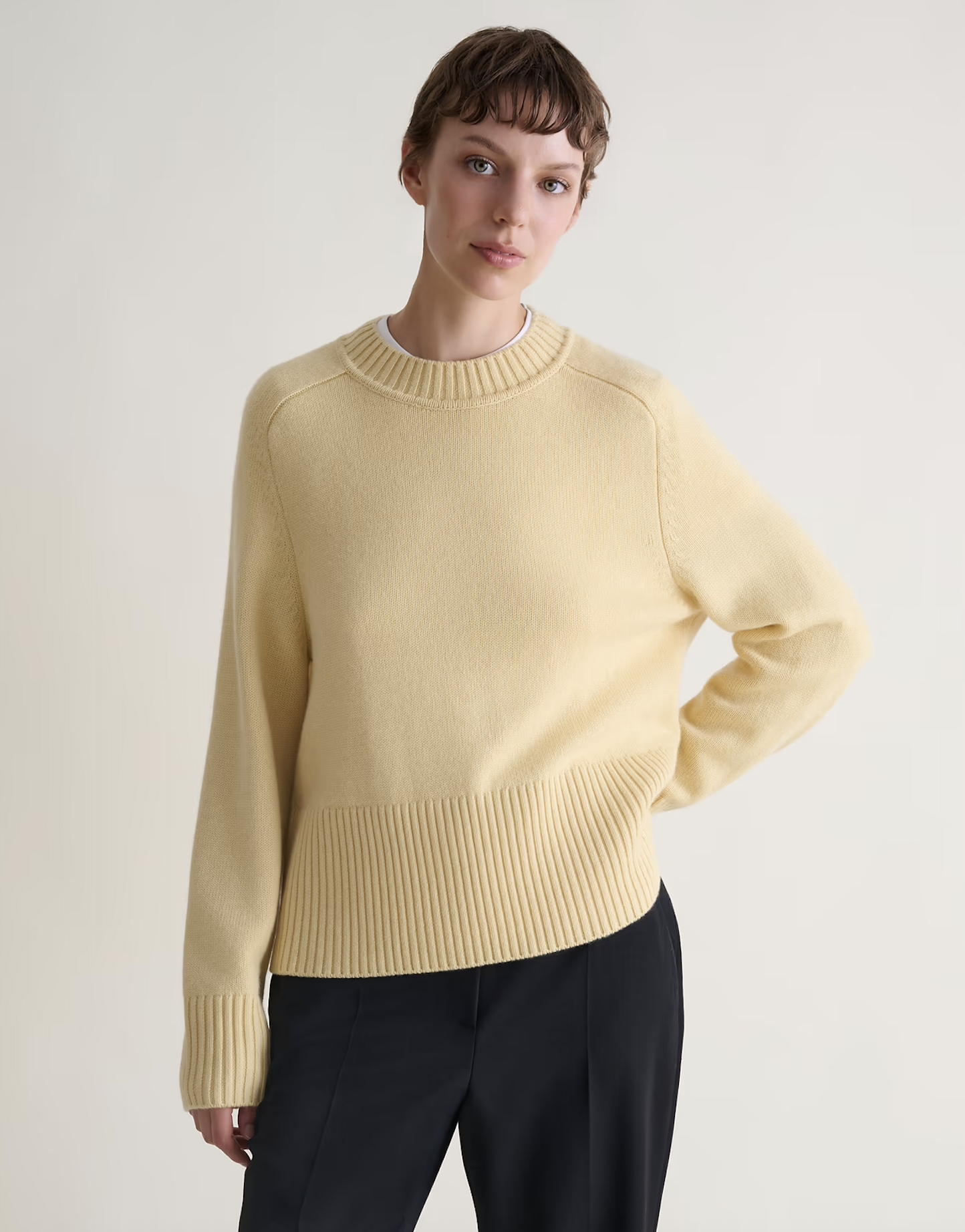 Rise &amp;amp; Fall, Women's Cashmere Merino Saddle Sleeve Jumper - Citrine - Citrine / Xs