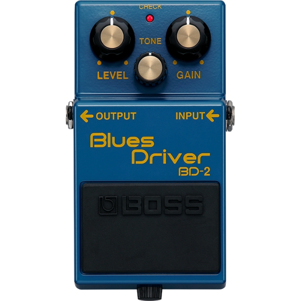 A Boss BD-2 Blues Driver overdrive pedal