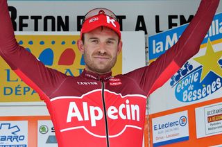 Alexander Kristoff on the podium after winning stage 2 at Etoile de Besseges