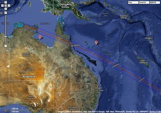 Map of the solar eclipse on Nov. 13, 2012.