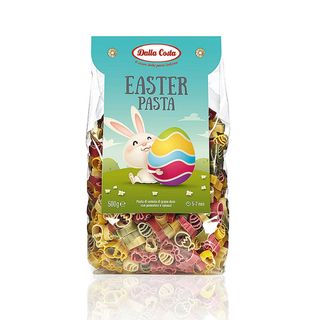A sealed bag of easter themed pastel coloured pasta